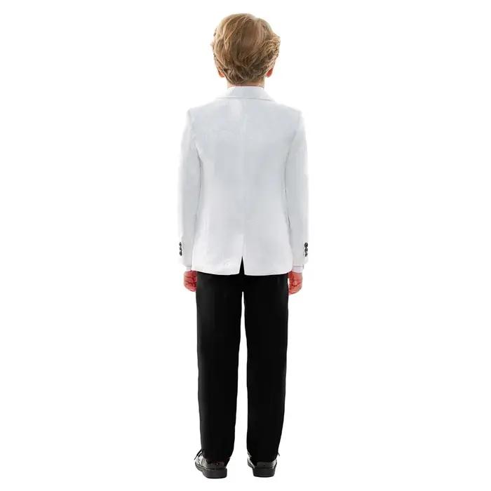 Costume formel élégant texturé blanc et noir pour enfants, smoking à fleurs pour garçon, pour mariag
