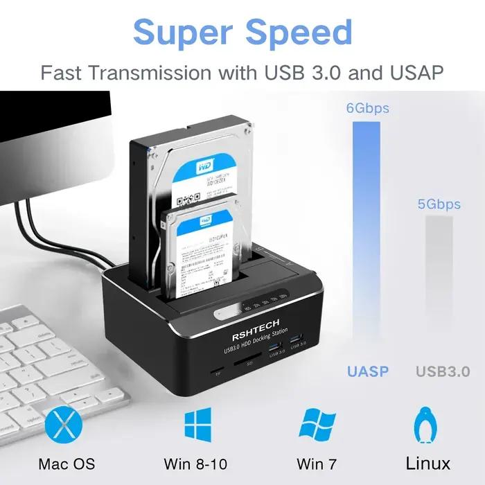 RSHTacétone-Station d'accueil pour disque dur externe, USB 3.0 vers SATA, 2.5/3.5 pouces, SSD, HDD S