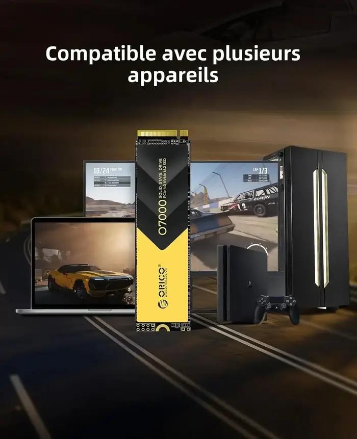 ORICO PCIe4.0 M.2 NVMe SSD PS5 Gaming 7400 mo/s disque SSD interne M Key 2280 SSD pour les créateurs de contenu 1 to/2 t
