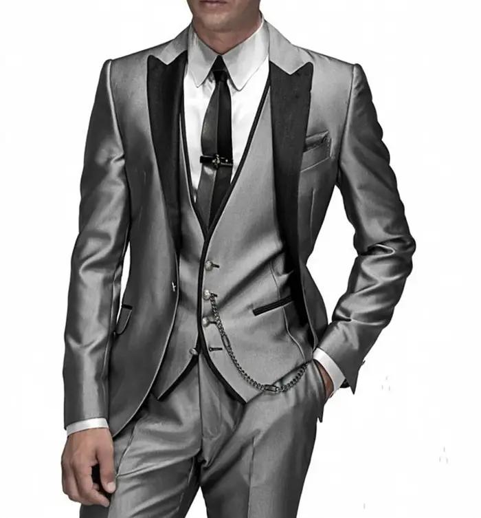 Costumes gris brillant pour hommes avec broderie, smokings de marié GroomTIME, meilleurs ensembles d