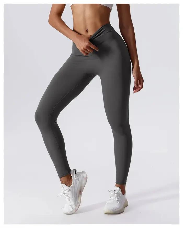 Pantalon de yoga fitness taille en V pour le dos, lifting des hanches, pêche au miel, collants de sp