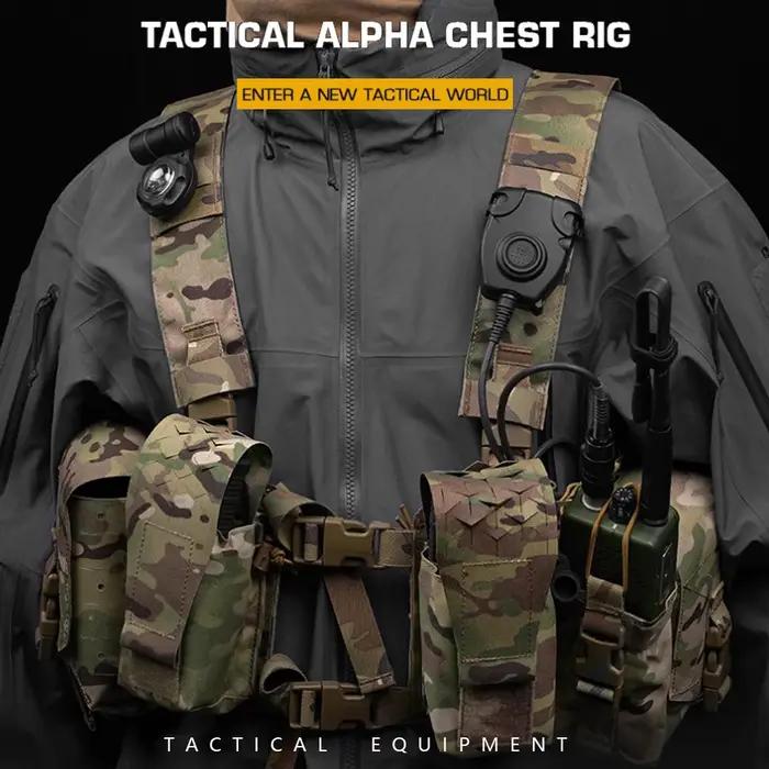 DulglaAlpha-Chest Rig SS Style Molle, Modulaire à Dégagement Rapide, 34 Châssis Fendu, Poudres de Ma