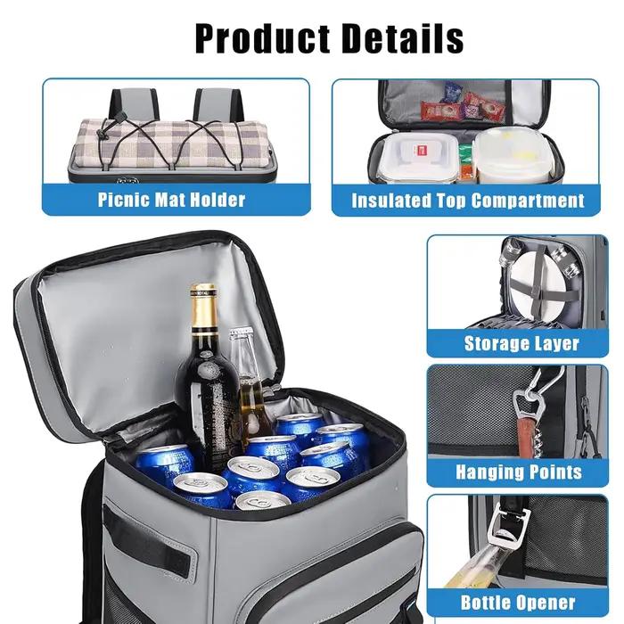 Sac à dos isotherme étanche 30L, sac à dos thermique anti-fuite pour 48 canettes, sac isotherme pour