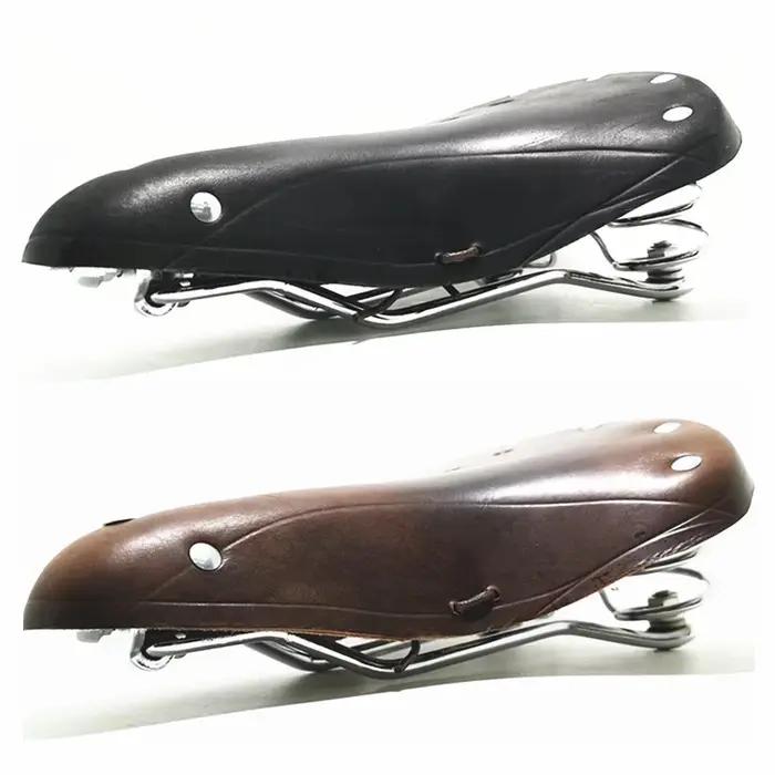Selle de vélo de route en cuir de vache, Design rétro traditionnel à rivets, siège classique Vintage