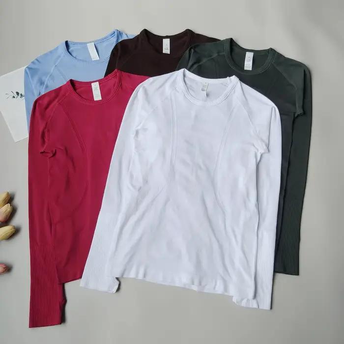 Chemise de Yoga sans couture pour femmes, hauts de sport, col rond, coupe cintrée, manches longues,