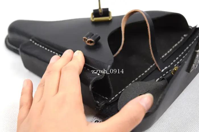 Reconstitution Allemand Luger P08 P-08 Étui rigide Cuir noir