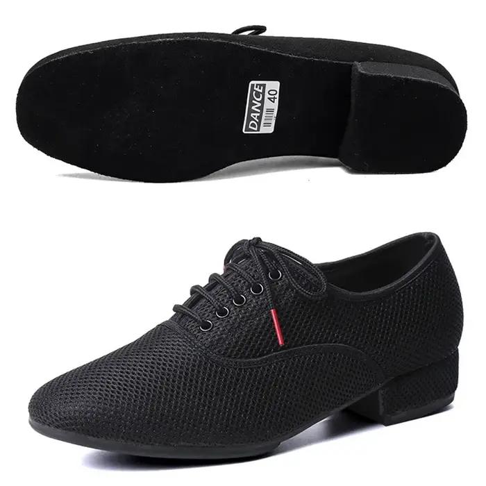 Chaussures de danse latine pour hommes, Salsa Jazz, salle de bal, Tango moderne, maille noire, semel
