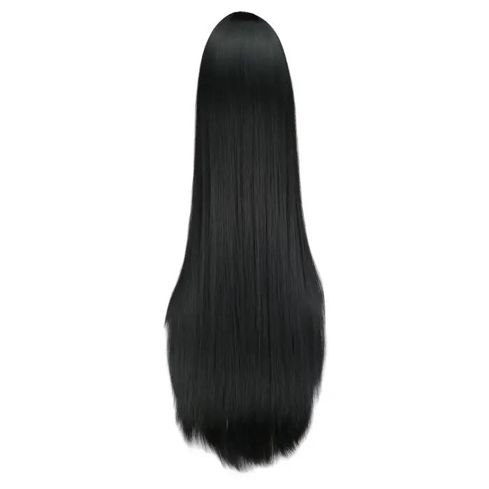 Perruque Synthétique Longue Noire de 100cm/40 ans, Cheveux Lisses, Degré de Chaleur, Costume de Carn