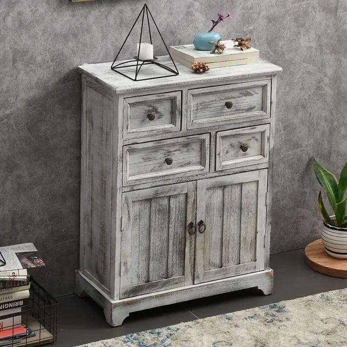  Buffet méditerranéen en détresse : Armoire de rangement en bois massif à mortaise et ténon pour