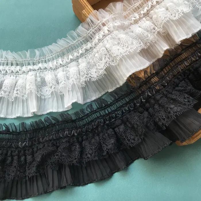 Ruban en dentelle extensible blanc et noir de 1 yard, garniture à volants élastique pour la couture