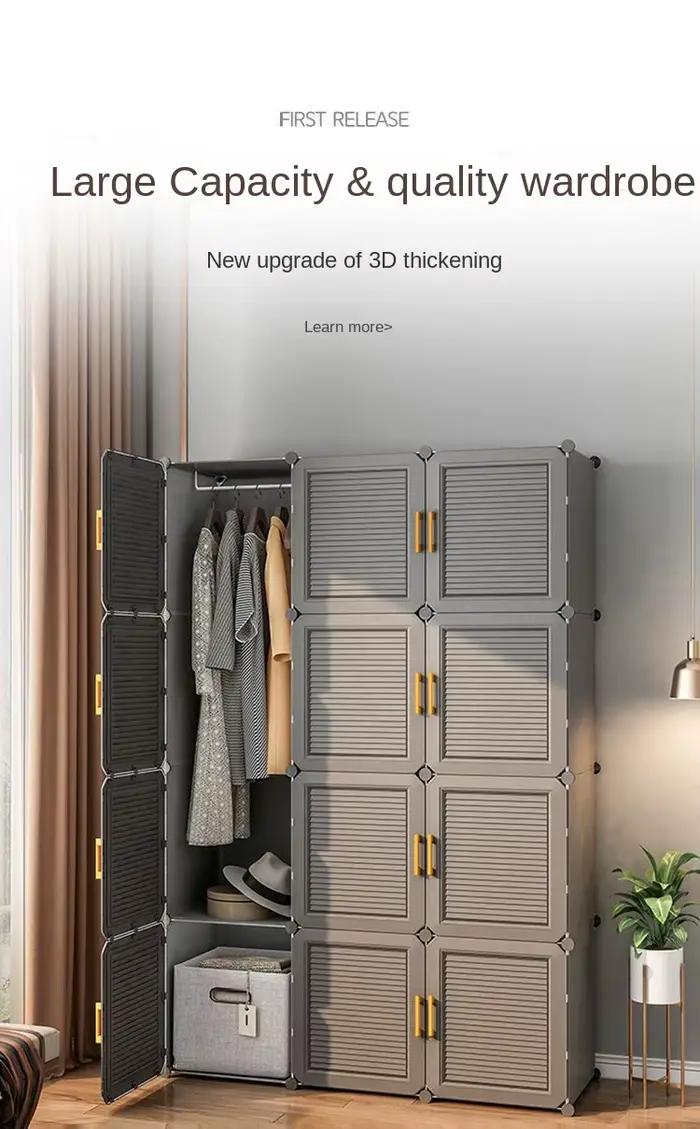 Armoire de Rangement Pliable et Anti-Poussière, Meuble de Chambre à Coucher, Assemblez des Vêtements