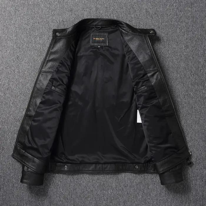 Veste en cuir de vachette de haute qualité, manteau à col montant, couche supérieure, mince, décontr