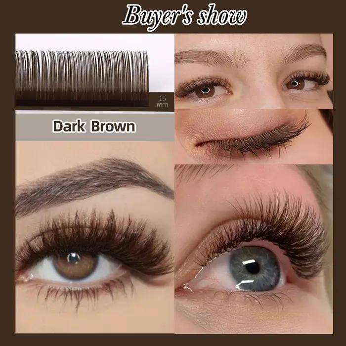 32 rangées d'extension de cils brun foncé clair mélange 9-16 cils individuels de vison couleur de ha