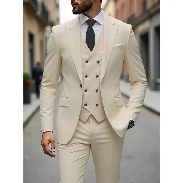 Costume homme fin et simple, couleur unie, simple boutonnage, style britannique, manches longues, av