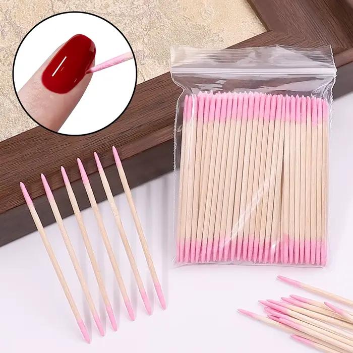 Coton-tige jetable en bois pour ongles, 1/2/5/10 pièces, bâtons de nettoyage à Double tête, poussoir