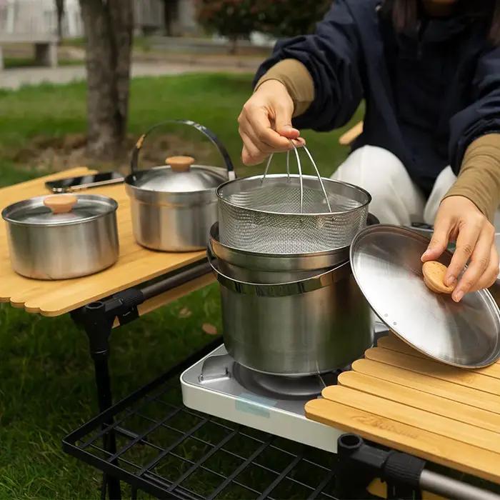 NOBANA plus récent ensemble de casseroles en acier inoxydable en plein air Camping famille Pot ensem