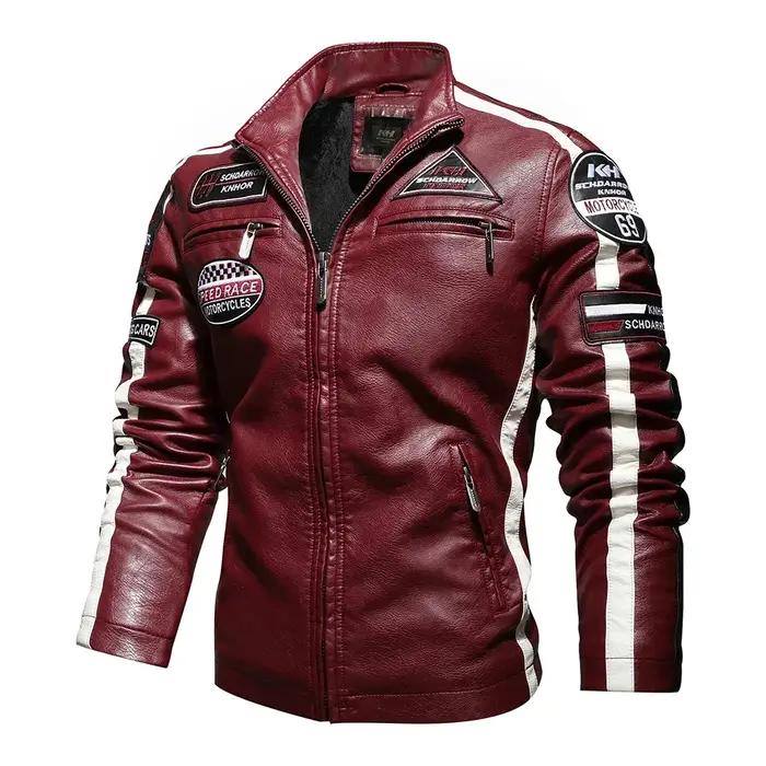 Veste de moto Vintage pour hommes, nouvelle veste de motard en cuir, manteau bombardier brodé, parde