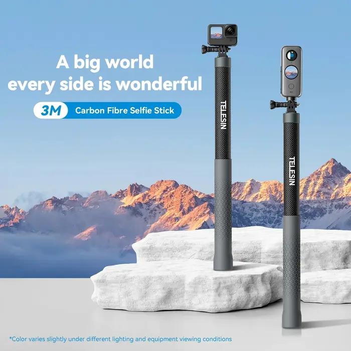 TELESIN 1.2M 3M perche à Selfie en Fiber de carbone monopode extensible avec vis 1/4 pour GoPro 13 1