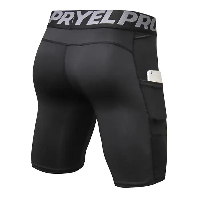 Short de compression homme course poche séchage rapide entraînement fitness sport