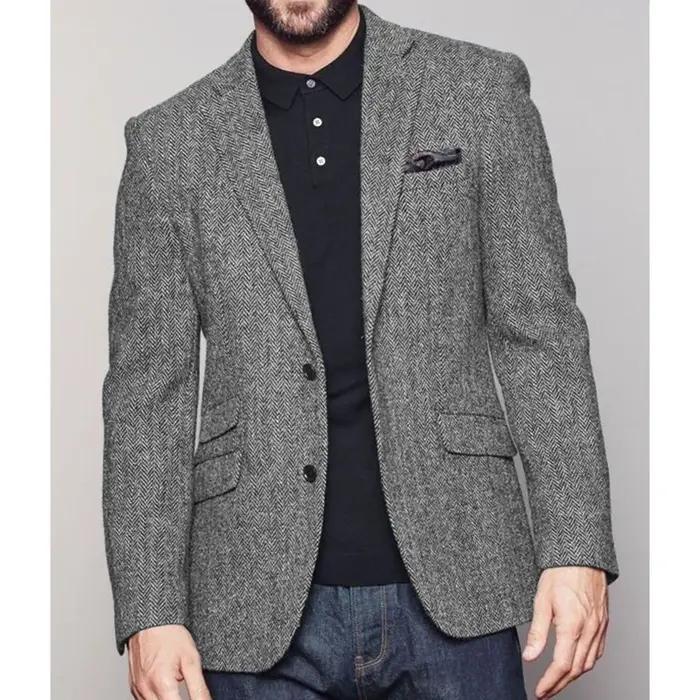 Veste de costume à chevrons pour hommes, simple boutonnage, mode décontractée, coupe cintrée, confor