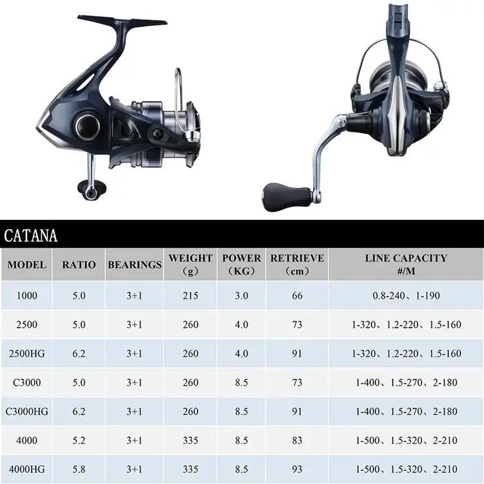 SHIMANO CATANA Spinning Fishing Reel 3 + 1BB Metal Spool G-Free Body et système de gestion de la lig
