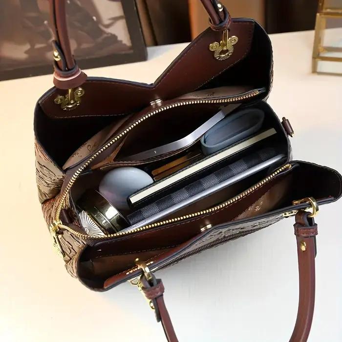 Sac à main à motif de fleurs Vintage, sac fourre-tout de luxe en cuir PU, sac à bandoulière à la mod