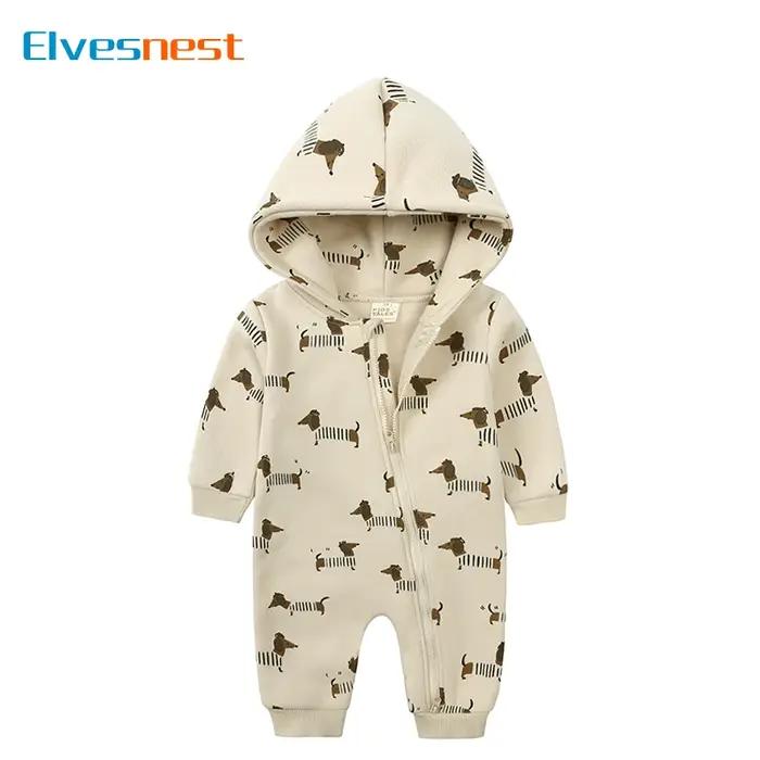 Barboteuse à manches longues avec fermeture éclair pour nouveau-né, vêtements pour bébés, imprimé de