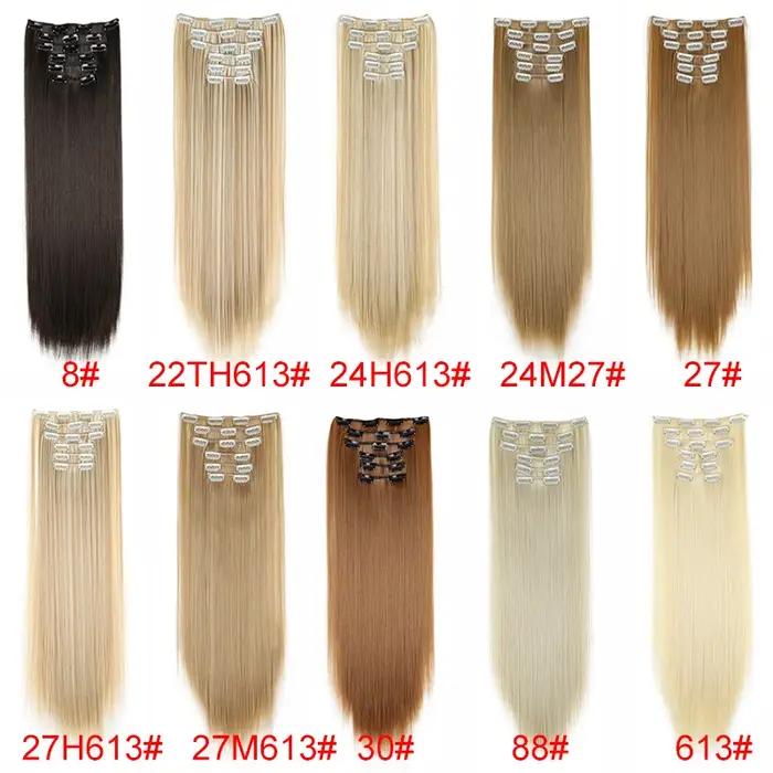 Extensions capillaires synthétiques 24 pouces, 16 Clips, coiffure longue et lisse, postiche Blonde n