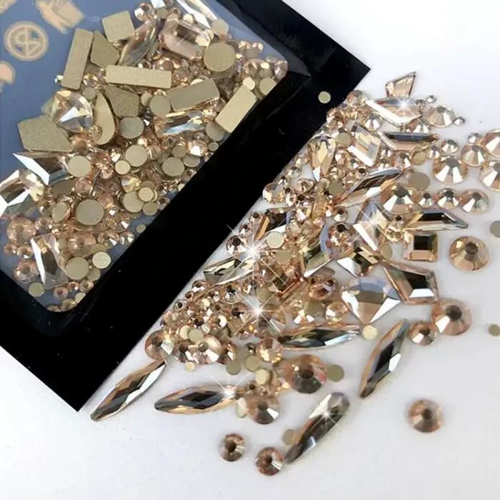 Strass pour Nail Art en verre AB à dos plat, 180 pièces, pierres de diamant mélangées multi-formes,