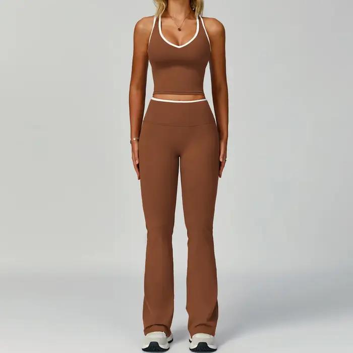 Ensemble de Yoga 2 pièces pour femmes, vêtements de sport, bloc de couleurs, combinaisons de sport,