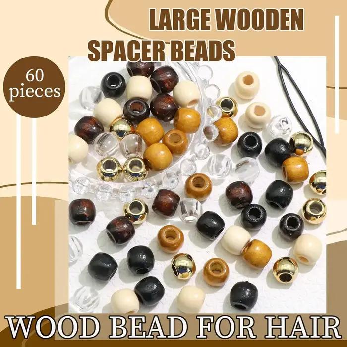 60 pièces de perles de cheveux transparentes + perles de dreadlock en bois avec ensemble d'outils de