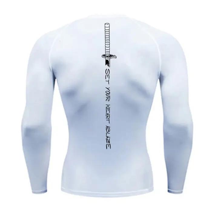 Chemise de Compression à manches longues pour hommes, imprimé épée, t-shirt athlétique à séchage rap