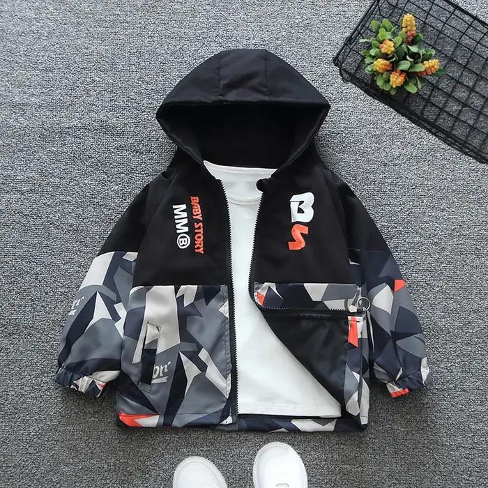 Veste à Capuche avec Fermeture Éclair pour Garçon, Coupe-Vent Fin, Manteau Décontracté, Imprimé Joli