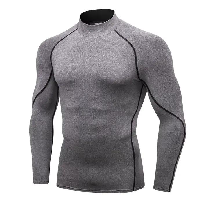 Chemises de Compression à manches longues et col haut pour hommes, collants de sport Cool et sec, Pr