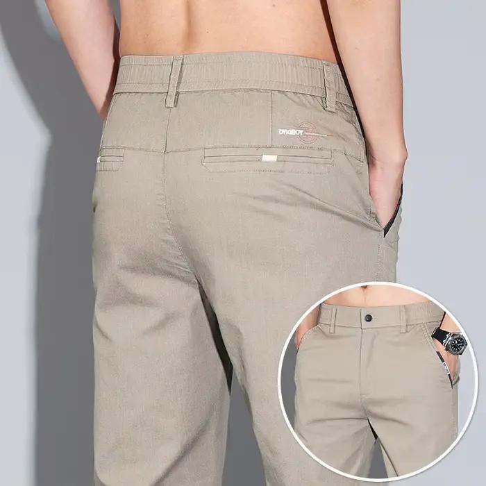 Pantalon Slim Décontracté de Haute Qualité pour Homme, Vêtement de Travail à Taille Moyenne, Broderi