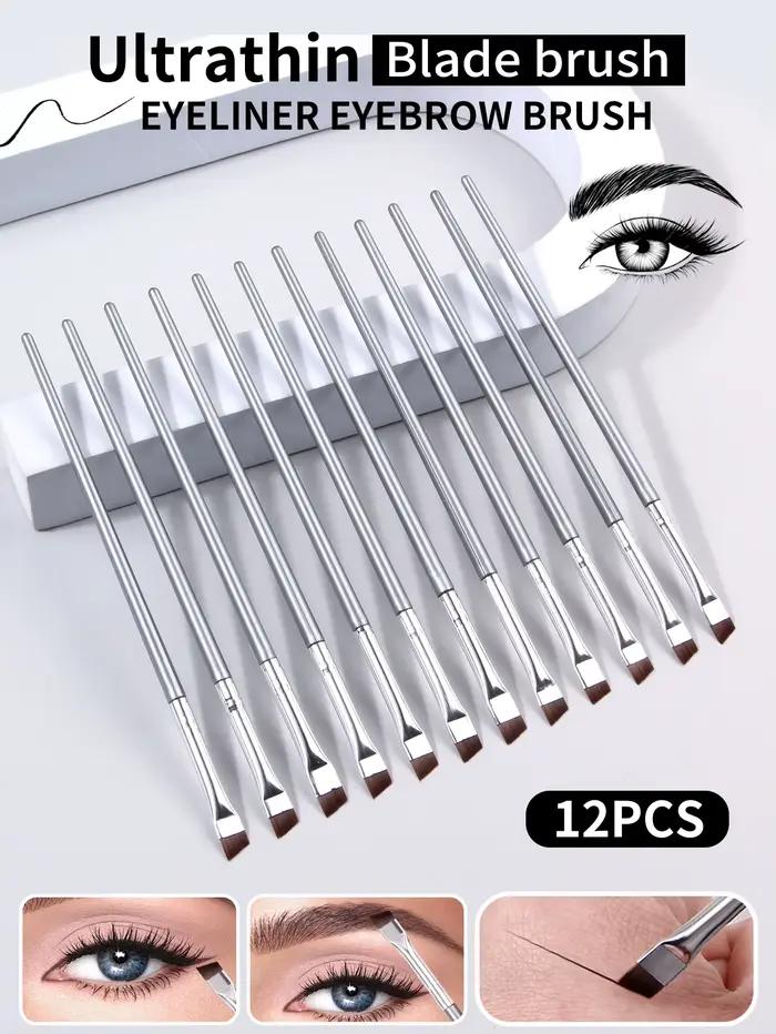 Ensemble de pinceaux Eyeliner à lame Super fine argentée, 12 pièces, pinceaux de maquillage doux, br