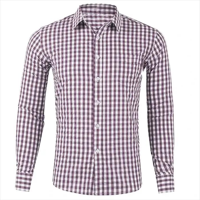 Chemise homme chemise boutonnée rouge bleu manches longues plaid/check revers street resort imprimé