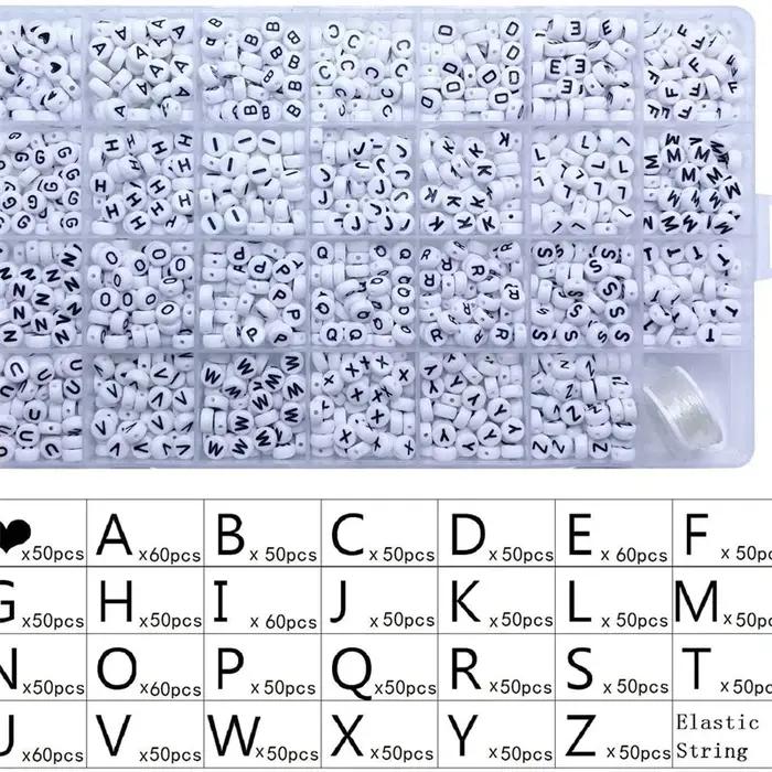 1400 pièces/boîte acrylique Alphabet anglais lettre perles ensemble Kits avec cordons extensibles po