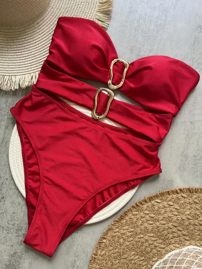 3 couleurs Sexy anneaux en métal découpé femmes maillots de bain une pièce maillot de bain femme Ban