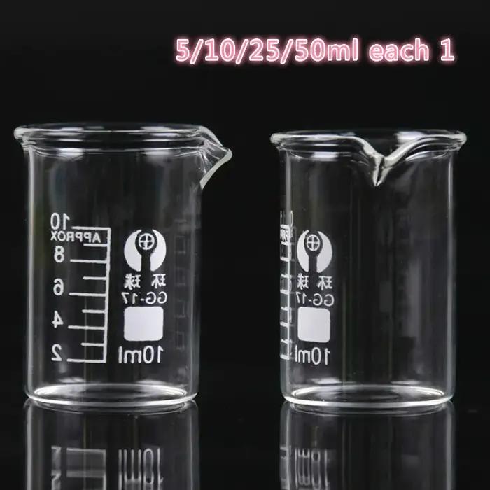 Nouveau 5 ml, 10 ml, 25 ml, 50 ml, 100 ml, 150 ml, 200 ml, 250 ml, 1000 ml bécher en verre Pyrex Bor