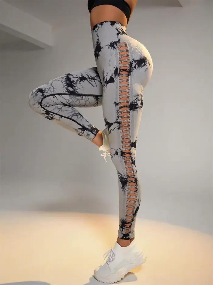 Leggings sans couture Tie Dye femme : yoga taille haute, effet fessier, maille latérale - confort absolu