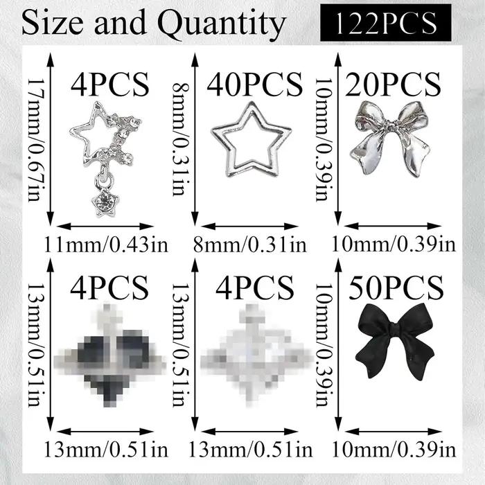 122 pièces étoile ongles breloques 3D argent ongles breloques alliage arc breloques cristal Starligh
