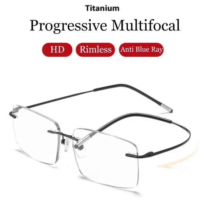 Lunettes de lecture multifocales progressives en titane, sans bords, zoom intelligent pour hommes et