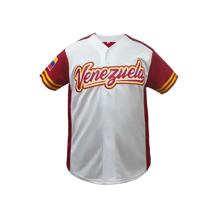 Maillot de baseball respirant pour homme, col en V, manches courtes, broderie « Venezuela », coupe a