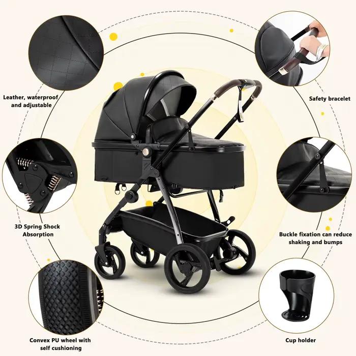 Poussette 3 en 1 pour bébé, poussette de voyage luxueuse et portable, poussette pliable haute, cadre