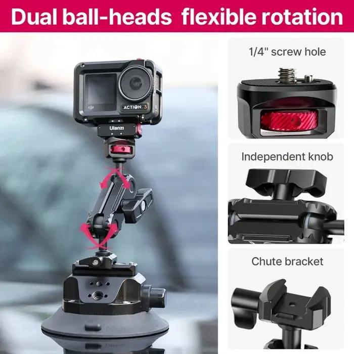 Ulanzi – support de caméra d'action pour téléphone de voiture, pompe à main, ventouse 360 ° 1/4" r