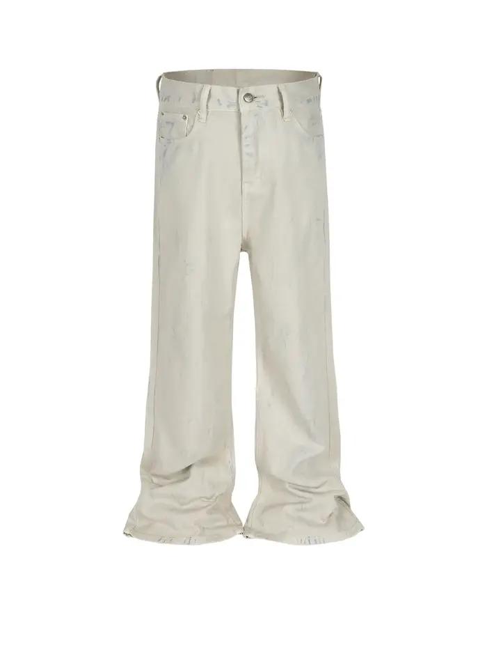 MIJKO jean Baggy délavé sale pour hommes blanc Streetwear décontracté pantalon en Denim en détresse
