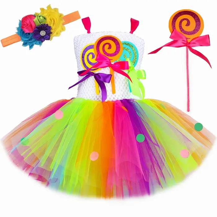 Costume de sucette arc-en-ciel pour filles, robe de princesse Tutu de fête d'anniversaire, robe de b