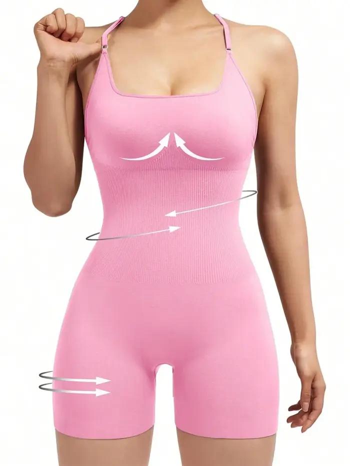 Combinaison Fitness Sexy Femme - Combishort Sport Réglable Croisé Yoga Dos Nu Barboteuse