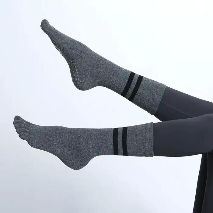 Chaussettes Yoga Femme Mi-Tube Antidérapantes Cinq Doigts Pilates Fitness Danse Ballet Intérieur